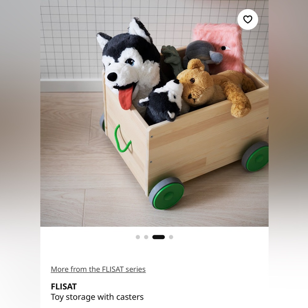 Storage IKEA Wooden Toy Box Cart with Green Wheels and Rope Handle